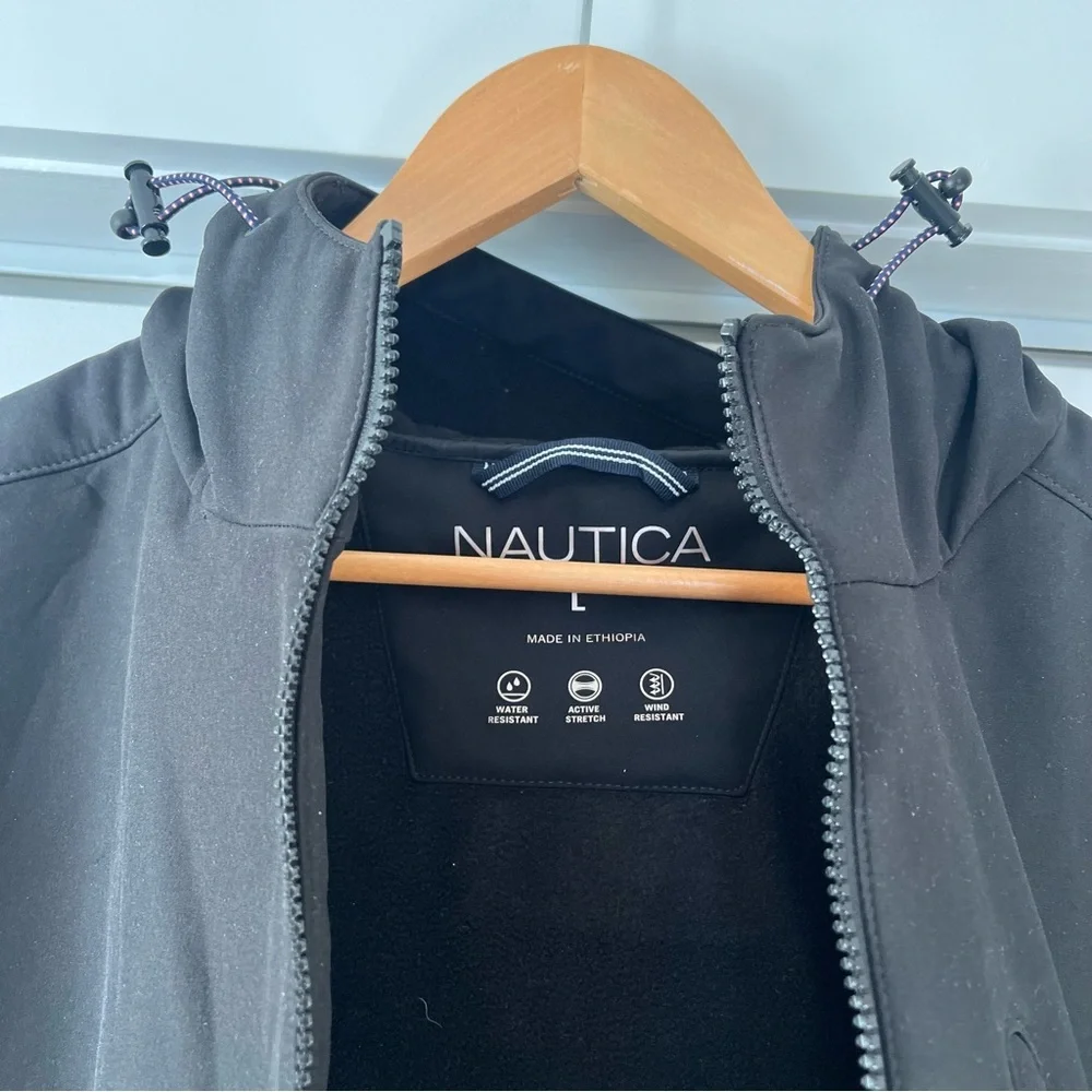 Sold xlist Nautica Mens Hooded Jacket Black Water & Wind Resistant Size Large - Picture 5 of 6